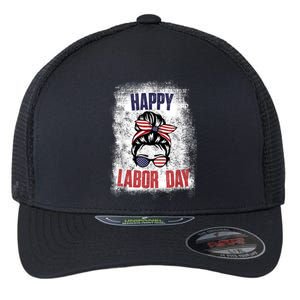 Messy Bun Hair American Flag Happy Labor Day Patriot Flexfit Unipanel Trucker Cap