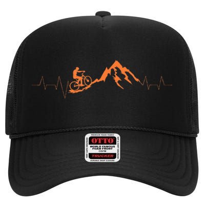 Mountain Bike Heartbea Cute Bike Heartbeat Gift High Crown Mesh Back Trucker Hat