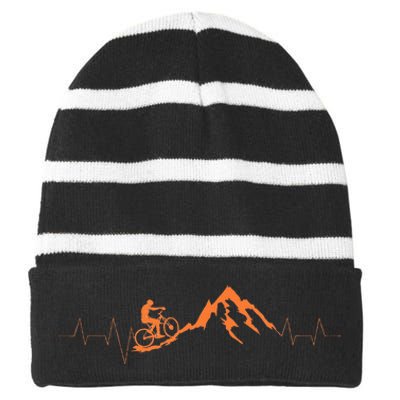 Mountain Bike Heartbea Cute Bike Heartbeat Gift Striped Beanie with Solid Band