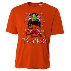 Messy Bun Hair Christmas TreesantaS Favorite Teacher Gift Cooling Performance Crew T-Shirt