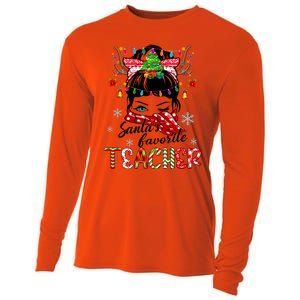 Messy Bun Hair Christmas TreesantaS Favorite Teacher Gift Cooling Performance Long Sleeve Crew