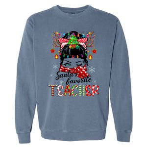 Messy Bun Hair Christmas TreesantaS Favorite Teacher Gift Garment-Dyed Sweatshirt