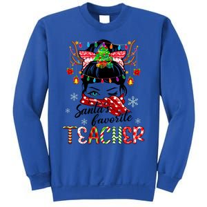 Messy Bun Hair Christmas TreesantaS Favorite Teacher Gift Sweatshirt