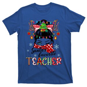 Messy Bun Hair Christmas TreesantaS Favorite Teacher Gift T-Shirt