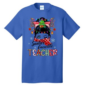 Messy Bun Hair Christmas TreesantaS Favorite Teacher Gift Tall T-Shirt