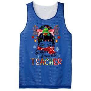 Messy Bun Hair Christmas TreesantaS Favorite Teacher Gift Mesh Reversible Basketball Jersey Tank