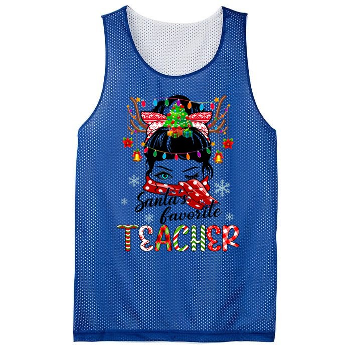 Messy Bun Hair Christmas TreesantaS Favorite Teacher Gift Mesh Reversible Basketball Jersey Tank