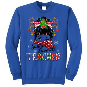 Messy Bun Hair Christmas TreesantaS Favorite Teacher Gift Tall Sweatshirt