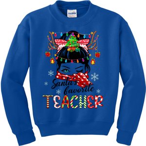 Messy Bun Hair Christmas TreesantaS Favorite Teacher Gift Kids Sweatshirt