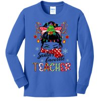 Messy Bun Hair Christmas TreesantaS Favorite Teacher Gift Kids Long Sleeve Shirt