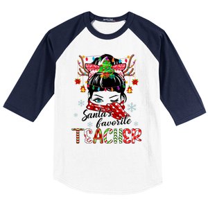 Messy Bun Hair Christmas TreesantaS Favorite Teacher Gift Baseball Sleeve Shirt