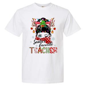 Messy Bun Hair Christmas TreesantaS Favorite Teacher Gift Garment-Dyed Heavyweight T-Shirt