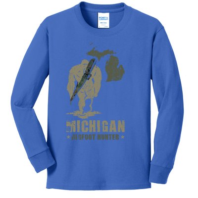 Michigan Bigfoot Hunter Sasquatch Hunting Great Gift Kids Long Sleeve Shirt