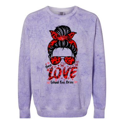 Messy Bun Hair One Loved School Bus Driver Valentine's Day Gift Colorblast Crewneck Sweatshirt