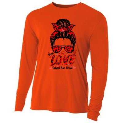 Messy Bun Hair One Loved School Bus Driver Valentine's Day Gift Cooling Performance Long Sleeve Crew