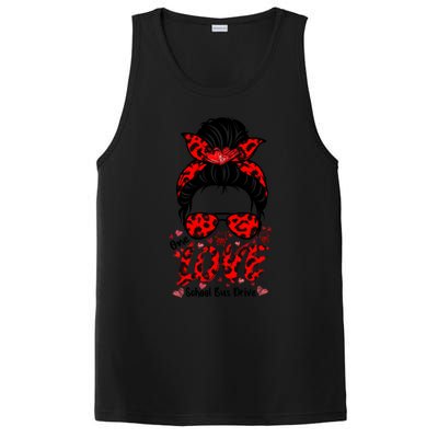 Messy Bun Hair One Loved School Bus Driver Valentine's Day Gift PosiCharge Competitor Tank