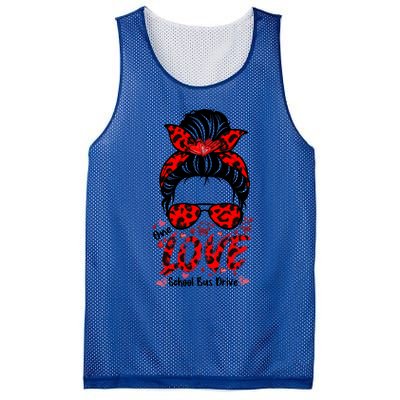 Messy Bun Hair One Loved School Bus Driver Valentine's Day Gift Mesh Reversible Basketball Jersey Tank