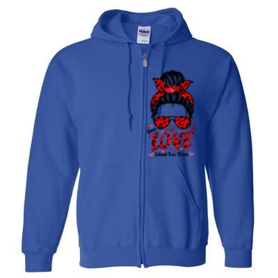 Messy Bun Hair One Loved School Bus Driver Valentine's Day Gift Full Zip Hoodie