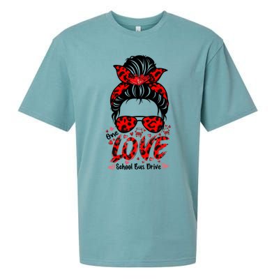 Messy Bun Hair One Loved School Bus Driver Valentine's Day Gift Sueded Cloud Jersey T-Shirt