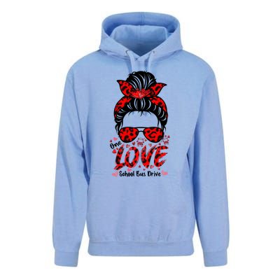 Messy Bun Hair One Loved School Bus Driver Valentine's Day Gift Unisex Surf Hoodie