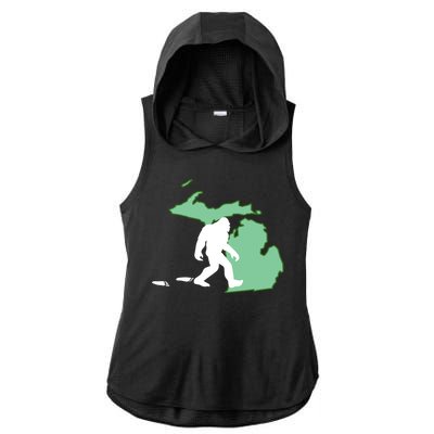 Michigan Bigfoot Hunter State Gift Ladies PosiCharge Tri-Blend Wicking Draft Hoodie Tank