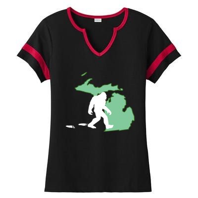 Michigan Bigfoot Hunter State Gift Ladies Halftime Notch Neck Tee