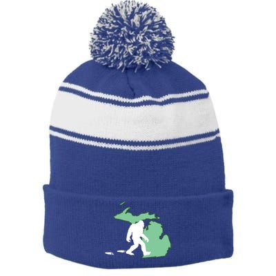 Michigan Bigfoot Hunter State Gift Stripe Pom Pom Beanie