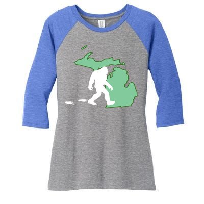 Michigan Bigfoot Hunter State Gift Women's Tri-Blend 3/4-Sleeve Raglan Shirt