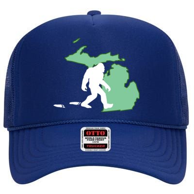 Michigan Bigfoot Hunter State Gift High Crown Mesh Back Trucker Hat