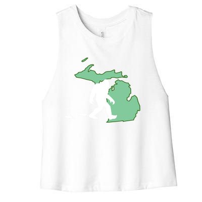 Michigan Bigfoot Hunter State Gift Women's Racerback Cropped Tank