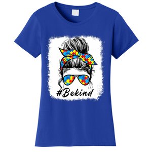 Messy Bun Hair Glasses Be Kind Autism Awareness Day Cute Gift Women's T-Shirt