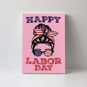 Messy Bun Hair American Flag Happy Labor Day Patriot Canvas