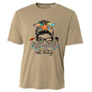 Messy Bun Hair Teacher Off Duty Summer End Of School Cooling Performance Crew T-Shirt