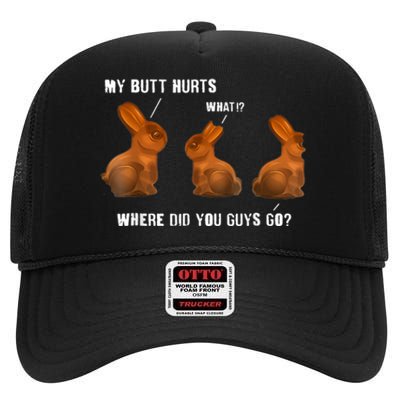 My Butt Hurts Chocolate Bunny Easter Funny High Crown Mesh Back Trucker Hat