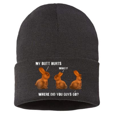 My Butt Hurts Chocolate Bunny Easter Funny Sustainable Knit Beanie