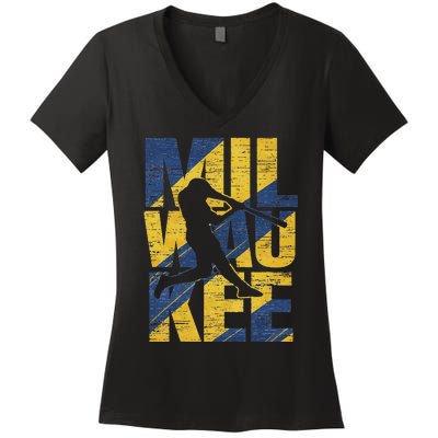 Milwaukee Baseball Home Run Women's V-Neck T-Shirt