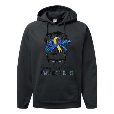 Messy Bun Hair Down Syndrome Awareness Mom Performance Fleece Hoodie