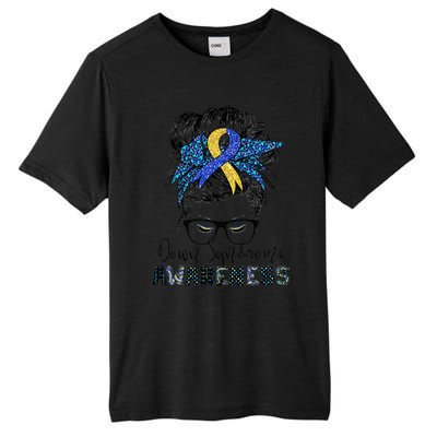 Messy Bun Hair Down Syndrome Awareness Mom Tall Fusion ChromaSoft Performance T-Shirt