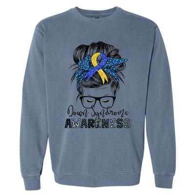 Messy Bun Hair Down Syndrome Awareness Mom Garment-Dyed Sweatshirt