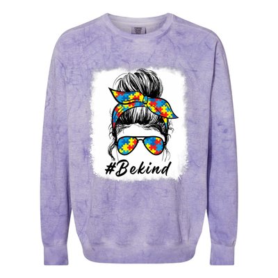 Messy Bun Hair Glasses Be Kind Autism Awareness Day Meaningful Gift Colorblast Crewneck Sweatshirt