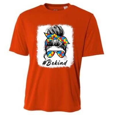 Messy Bun Hair Glasses Be Kind Autism Awareness Day Meaningful Gift Cooling Performance Crew T-Shirt