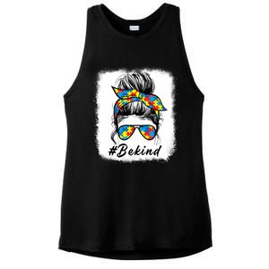 Messy Bun Hair Glasses Be Kind Autism Awareness Day Meaningful Gift Ladies PosiCharge Tri-Blend Wicking Tank