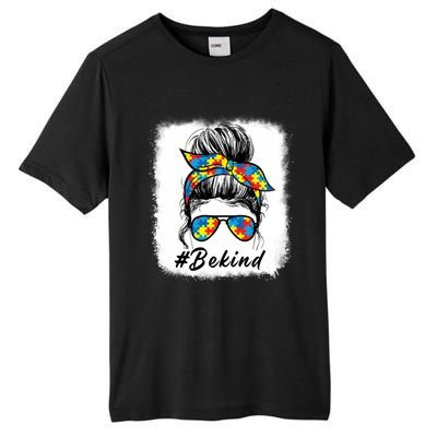 Messy Bun Hair Glasses Be Kind Autism Awareness Day Meaningful Gift Tall Fusion ChromaSoft Performance T-Shirt