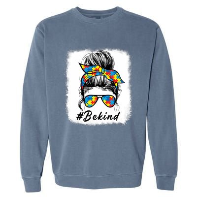 Messy Bun Hair Glasses Be Kind Autism Awareness Day Meaningful Gift Garment-Dyed Sweatshirt