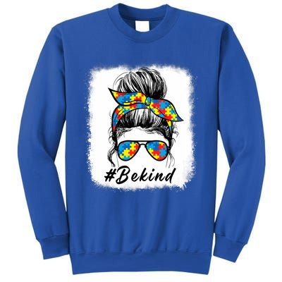 Messy Bun Hair Glasses Be Kind Autism Awareness Day Meaningful Gift Sweatshirt