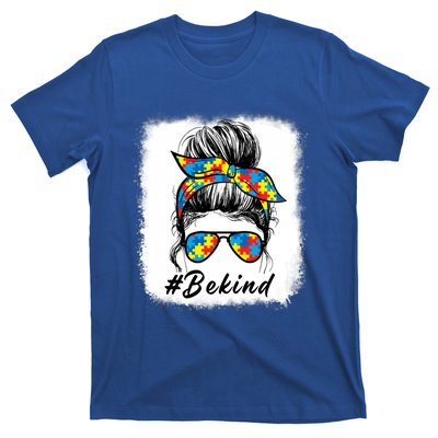 Messy Bun Hair Glasses Be Kind Autism Awareness Day Meaningful Gift T-Shirt