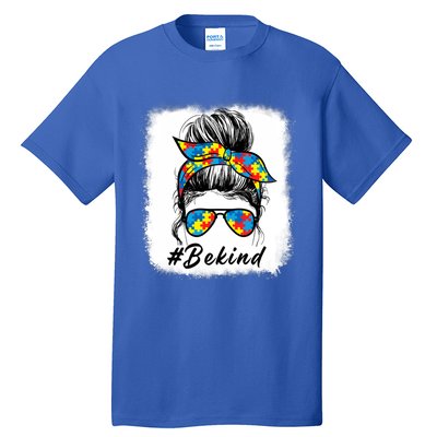 Messy Bun Hair Glasses Be Kind Autism Awareness Day Meaningful Gift Tall T-Shirt