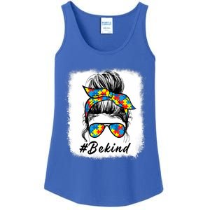 Messy Bun Hair Glasses Be Kind Autism Awareness Day Meaningful Gift Ladies Essential Tank