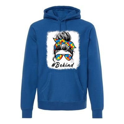 Messy Bun Hair Glasses Be Kind Autism Awareness Day Meaningful Gift Premium Hoodie