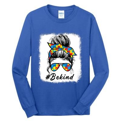 Messy Bun Hair Glasses Be Kind Autism Awareness Day Meaningful Gift Tall Long Sleeve T-Shirt